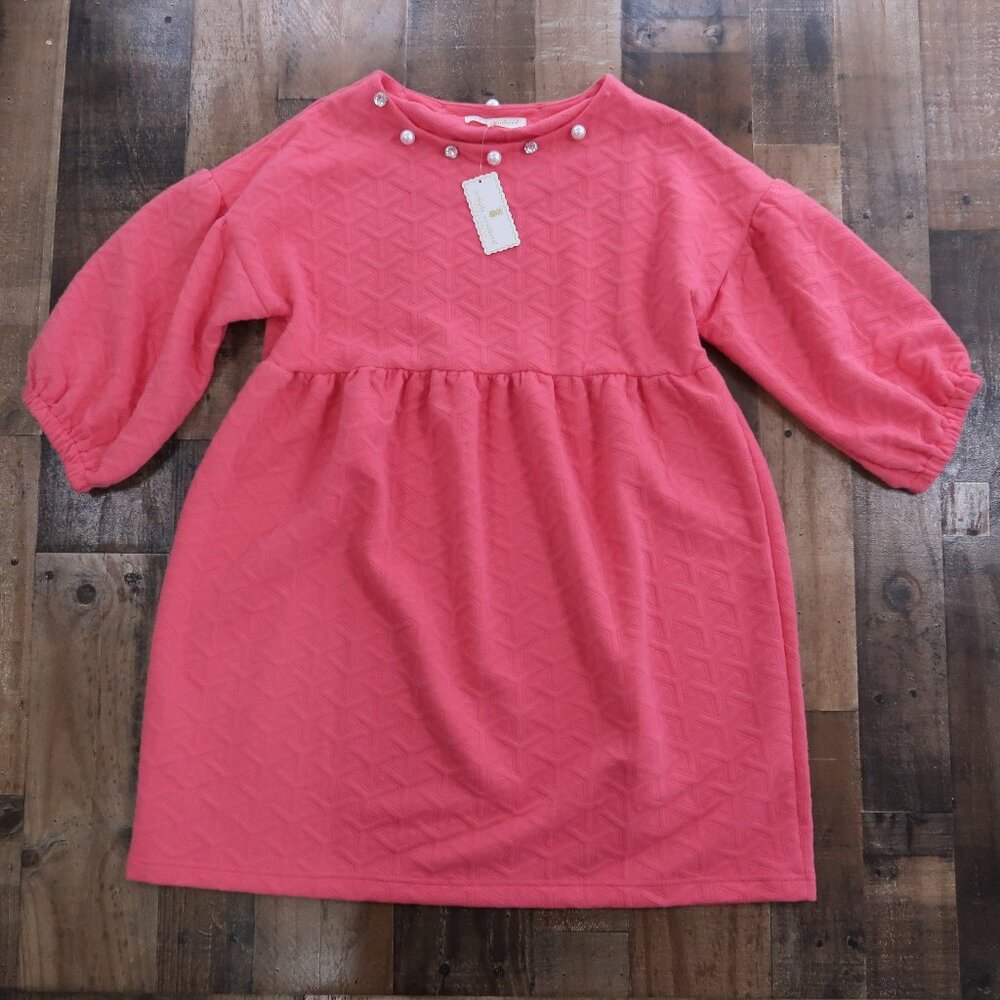 Simply Southern Pink Quilted Womans Small Dress Knee Length Rhinestone Pearls